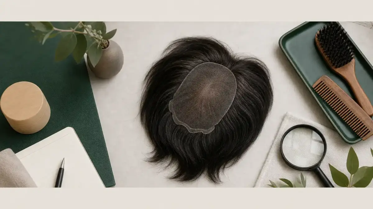 Ảnh minh họa AI 1: bối cảnh tham khảo về tóc thật — cách đo size đầu mua tóc giả che hói
