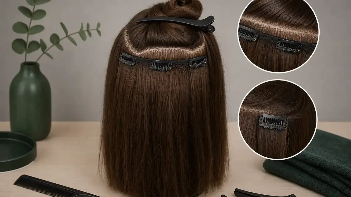 Ảnh minh họa AI 5: thao tác chính phù hợp với chủ đề — cách kẹp tóc giả phím không bị tuột