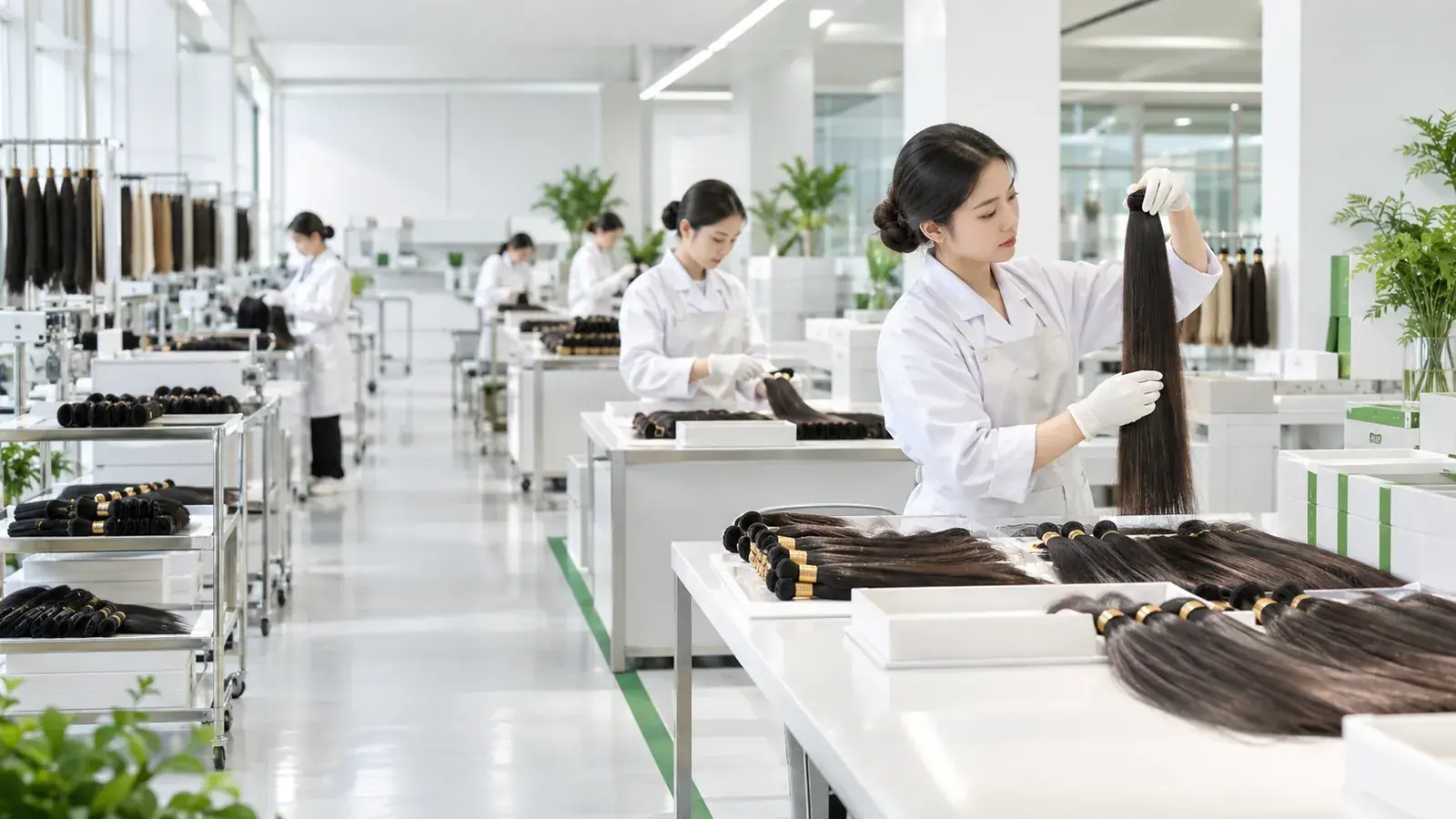 Kiểm định tóc thật tại khu vực sản xuất HACOMAX